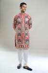 Buy_Arihant Rai Sinha_Orange Cotton, Viscose, Polyester Geometric Pattern Thread And Kurta Set 