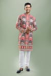 Buy_Arihant Rai Sinha_Orange Cotton, Viscose, Polyester Geometric Pattern Thread And Kurta Set _at_Aza_Fashions