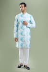 Buy_Arihant Rai Sinha_Blue Cotton, Polyester, Viscose Embroidery, Sequins, Metallic Pattern Kurta Set _at_Aza_Fashions