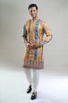 Shop_Arihant Rai Sinha_Multi Color Cotton, Polyester, Viscose Geometric Floral Thread And Kurta Set _Online_at_Aza_Fashions