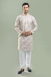 Buy_Arihant Rai Sinha_Green Cotton, Polyester, Viscose Embroidery, Geometric Thread And Kurta Set _at_Aza_Fashions
