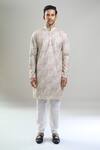 Shop_Arihant Rai Sinha_Green Cotton, Polyester, Viscose Embroidery, Geometric Thread And Kurta Set _Online_at_Aza_Fashions