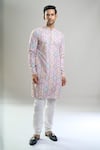 Arihant Rai Sinha_Cream Cotton, Polyester, Viscose Embroidery, Sequins, Geometric And Kurta Set _at_Aza_Fashions