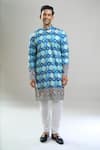 Arihant Rai Sinha_Blue Cotton, Polyester, Viscose Geometric Hexagon Thread And Kurta Set _at_Aza_Fashions