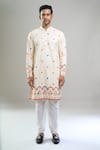 Arihant Rai Sinha_Cream Cotton, Polyester, Viscose Embroidery, Sequins Thread And Kurta Set _Online_at_Aza_Fashions