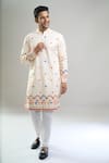 Buy_Arihant Rai Sinha_Cream Cotton, Polyester, Viscose Embroidery, Sequins Thread And Kurta Set _Online_at_Aza_Fashions