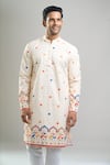 Arihant Rai Sinha_Cream Cotton, Polyester, Viscose Embroidery, Sequins Thread And Kurta Set _at_Aza_Fashions