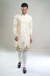 Shop_Arihant Rai Sinha_Cream Cotton, Polyester, Viscose Embroidery, Thread And Kurta & Churidar Set _Online_at_Aza_Fashions