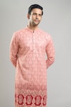 Buy_Arihant Rai Sinha_Red Cotton, Viscose, Polyester Embroidery, Sequins, Metallic And Kurta Set _Online_at_Aza_Fashions