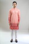 Arihant Rai Sinha_Red Cotton, Viscose, Polyester Embroidery, Sequins, Metallic And Kurta Set _at_Aza_Fashions