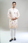 Arihant Rai Sinha_Cream Cotton, Viscose, Polyester Embroidery, Sequins Thread And Kurta Set _Online_at_Aza_Fashions