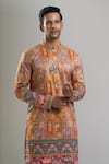 Arihant Rai Sinha_Orange Cotton, Viscose, Polyester Embroidery, Sequins Thread And Kurta Set _at_Aza_Fashions
