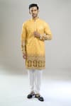 Buy_Arihant Rai Sinha_Yellow Cotton, Viscose, Polyester Embroidery, Sequins, Metallic And Kurta Set _Online_at_Aza_Fashions