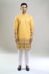 Shop_Arihant Rai Sinha_Yellow Cotton, Viscose, Polyester Embroidery, Sequins, Metallic And Kurta Set _Online_at_Aza_Fashions