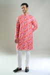 Arihant Rai Sinha_Pink Cotton, Polyester, Viscose Embroidery, Sequins Floral Thread And Kurta Set _Online_at_Aza_Fashions
