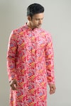 Arihant Rai Sinha_Pink Cotton, Polyester, Viscose Embroidery, Sequins Floral Thread And Kurta Set _at_Aza_Fashions