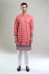 Shop_Arihant Rai Sinha_Red Cotton, Polyester, Viscose Embroidery, Sequins Thread And Kurta Set _Online_at_Aza_Fashions