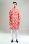 Arihant Rai Sinha_Red Cotton, Viscose, Polyester Sequins, Embroidery Floral Thread And Kurta Set _Online_at_Aza_Fashions