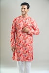 Arihant Rai Sinha_Red Cotton, Viscose, Polyester Sequins, Embroidery Floral Thread And Kurta Set _at_Aza_Fashions