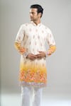 Shop_Arihant Rai Sinha_Cream Cotton, Polyester, Viscose Embroidery, Sequins Thread And Floral Kurta Set _Online_at_Aza_Fashions