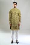 Arihant Rai Sinha_Green Cotton, Polyester, Viscose Embroidery, Sequins, Metallic And Kurta Set _Online_at_Aza_Fashions