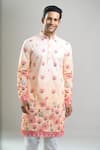 Shop_Arihant Rai Sinha_Peach Cotton, Viscose, Polyester Embroidery, Sequins Floral Thread And Kurta Set _Online_at_Aza_Fashions