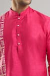 Arihant Rai Sinha_Fuchsia Silk, Viscose, Polyester Printed Patta Blend Kurta And Churidar Set _Online_at_Aza_Fashions