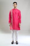 Shop_Arihant Rai Sinha_Fuchsia Silk, Viscose, Polyester Printed Patta Blend Kurta And Churidar Set _Online_at_Aza_Fashions