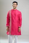 Arihant Rai Sinha_Fuchsia Silk, Viscose, Polyester Printed Patta Blend Kurta And Churidar Set _at_Aza_Fashions