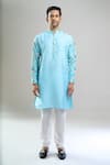 Arihant Rai Sinha_Blue Silk, Polyester, Viscose Printed Patta Kurta And Churidar Set _Online_at_Aza_Fashions