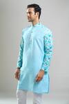 Arihant Rai Sinha_Blue Silk, Polyester, Viscose Printed Patta Kurta And Churidar Set _at_Aza_Fashions