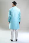 Shop_Arihant Rai Sinha_Blue Silk, Polyester, Viscose Printed Patta Kurta And Churidar Set _at_Aza_Fashions