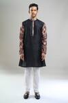 Arihant Rai Sinha_Black Silk, Polyester, Viscose Printed Patta Blend Kurta And Churidar Set _Online_at_Aza_Fashions