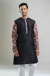 Arihant Rai Sinha_Black Silk, Polyester, Viscose Printed Patta Blend Kurta And Churidar Set _at_Aza_Fashions