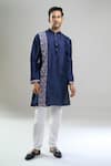 Buy_Arihant Rai Sinha_Navy Silk, Polyester, Viscose Printed Patta Blend Kurta And Churidar Set _Online_at_Aza_Fashions