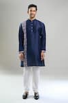 Shop_Arihant Rai Sinha_Navy Silk, Polyester, Viscose Printed Patta Blend Kurta And Churidar Set _Online_at_Aza_Fashions