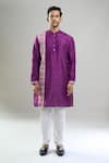 Shop_Arihant Rai Sinha_Purple Silk, Viscose, Polyester Blend Kurta And Churidar Set _Online_at_Aza_Fashions