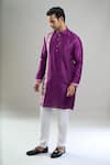 Arihant Rai Sinha_Purple Silk, Viscose, Polyester Blend Kurta And Churidar Set _at_Aza_Fashions