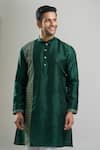 Arihant Rai Sinha_Green Silk, Polyester, Viscose Blend Kurta And Churidar Set _at_Aza_Fashions
