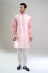 Buy_Arihant Rai Sinha_Pink Silk, Polyester, Viscose Printed Patta Kurta And Churidar Set _Online_at_Aza_Fashions
