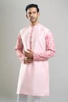 Arihant Rai Sinha_Pink Silk, Polyester, Viscose Printed Patta Kurta And Churidar Set _at_Aza_Fashions