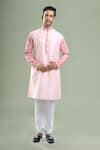 Buy_Arihant Rai Sinha_Pink Silk, Polyester, Viscose Printed Patta Kurta And Churidar Set _at_Aza_Fashions