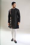 Arihant Rai Sinha_Black Silk, Polyester, Viscose Printed Patta Blend Kurta And Churidar Set _Online_at_Aza_Fashions
