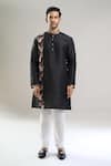 Arihant Rai Sinha_Black Silk, Polyester, Viscose Printed Patta Blend Kurta And Churidar Set _at_Aza_Fashions