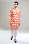 Arihant Rai Sinha_Red Cotton, Polyester, Viscose Embroidery, Geometric Kurta And Churidar Set _at_Aza_Fashions