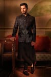 Buy Rohit Gandhi + Rahul Khanna Black Velvet, Silk Embroidery, Sequins Tonal Bandhgala Kurta Set at Aza Fashions Buy_Rohit Gandhi + Rahul Khanna_Black Velvet, Silk Embroidery, Sequins Tonal Bandhgala Kurta Set _at_Aza_Fashions