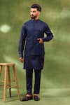 Buy_Spring Break_Navy , Silk, Satin Jacquard Woven Bundi And Kurta Set _at_Aza_Fashions