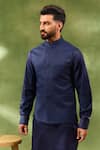 Shop_Spring Break_Navy , Silk, Satin Jacquard Woven Bundi And Kurta Set _Online_at_Aza_Fashions
