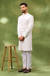 Buy Spring Break White Silk, Cotton Satin Embroidery Sherwani Set at Aza Fashions Buy_Spring Break_White Silk, Cotton Satin Embroidery Sherwani Set _at_Aza_Fashions