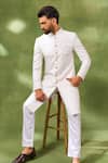 Spring Break White Silk, Cotton Satin Embroidery Sherwani Set Online at Aza Fashions Spring Break_White Silk, Cotton Satin Embroidery Sherwani Set _Online_at_Aza_Fashions